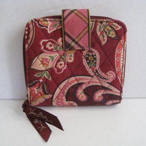 Vera Bradley Piccadilly Plum Mini Zip Wallet Bifold Snap Closure Quilted Canvas